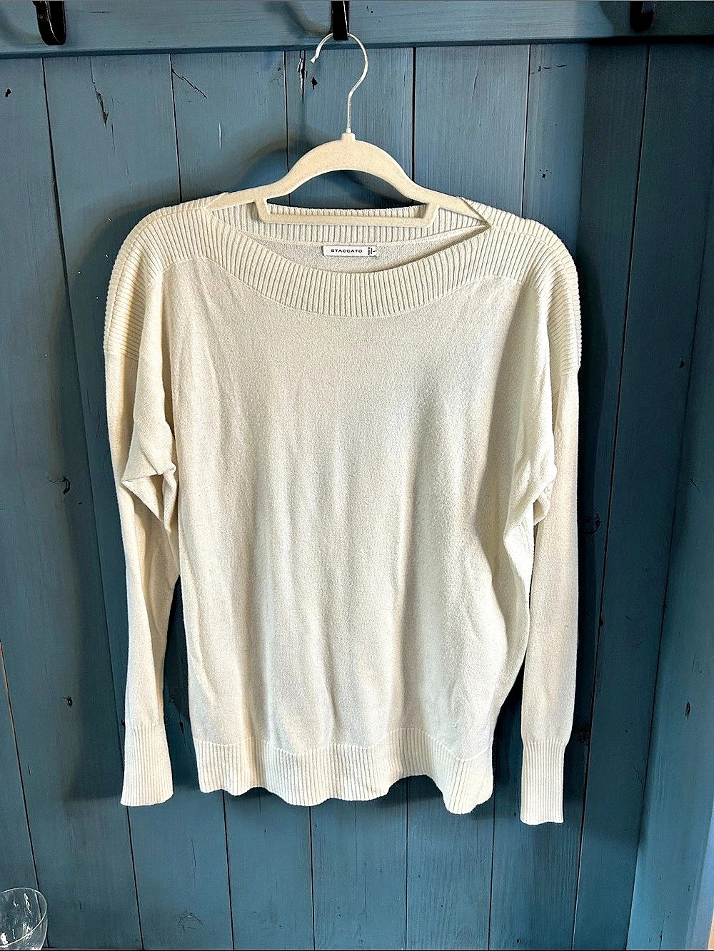 Staccato Knit Crewneck Sweater in White |Size Large